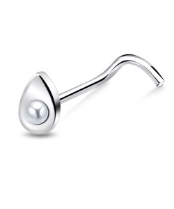 Pear Pearl Silver Curved Nose Stud NSKB-202p 